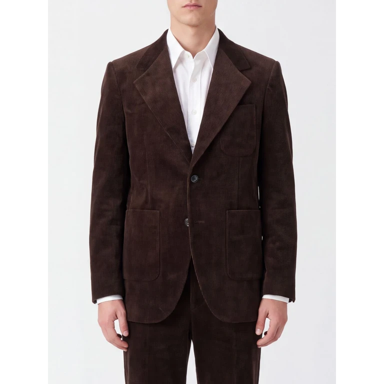 Single-Breasted Velvet Blazer with Peak Lapels and Patch Pockets (BF34JK006DEEPBROWN)