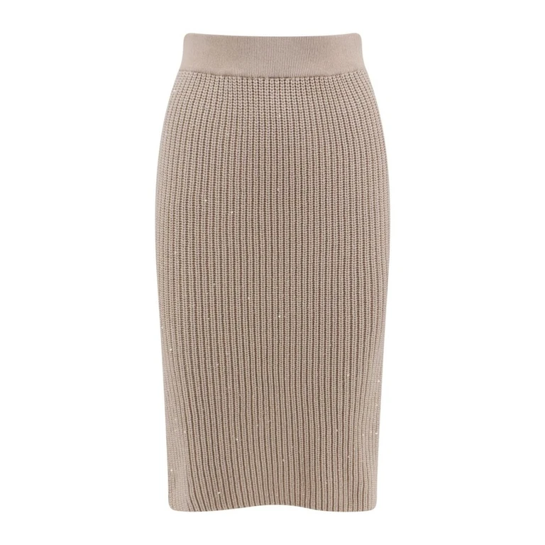 Women's Beige Silk Wool Ribbed Knit Skirt