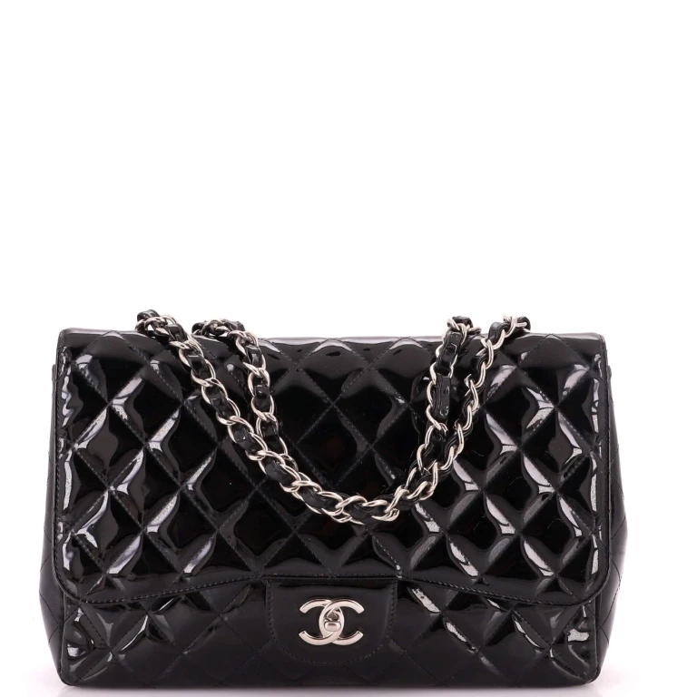 Classic Single Flap Bag Quilted Patent Jumbo