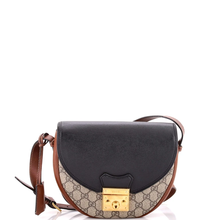 Padlock Saddle Shoulder Bag GG Coated Canvas and Leather Small