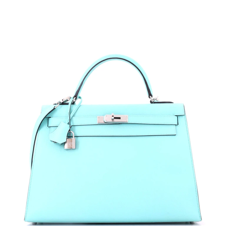 Kelly Handbag Bleu Atoll Epsom with Palladium Hardware 32