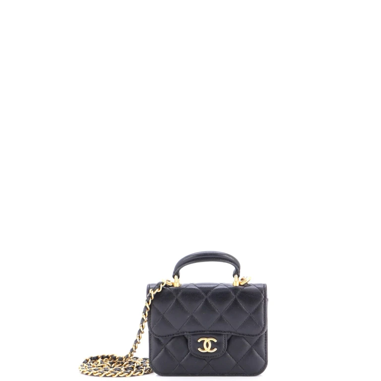 Top Handle Flap Coin Purse with Chain Quilted Lambskin