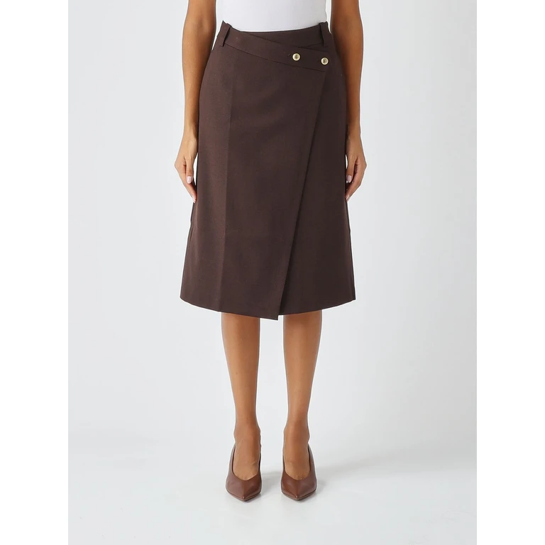 High-Waist-Wickel-Midirock aus Crêpe mit Frontschlitz