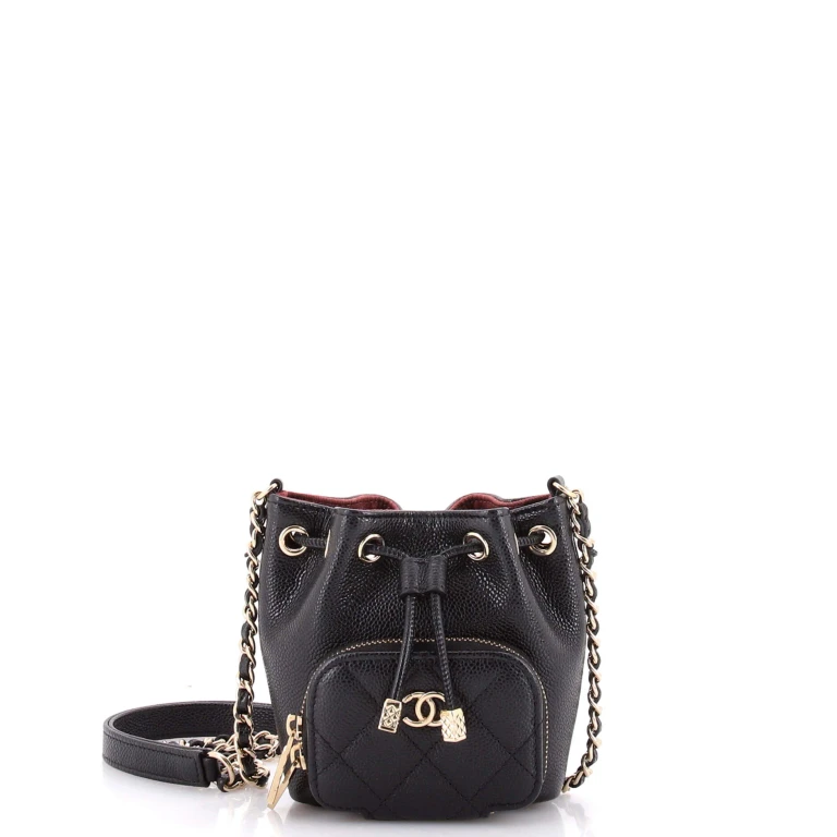Business Affinity Drawstring Bucket Bag Quilted Caviar Mini