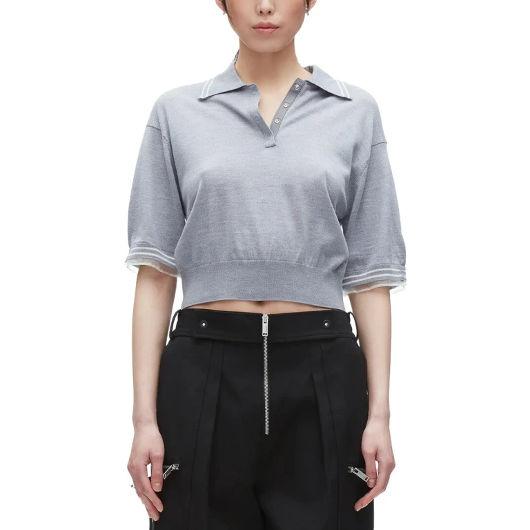 Wool Cropped Polo Sweater