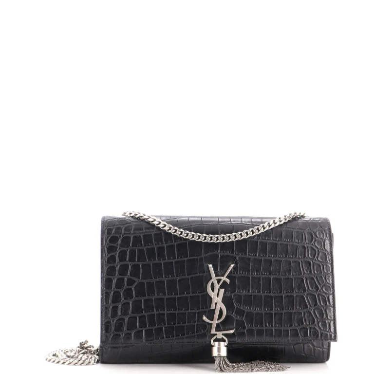 Classic Monogram Tassel Crossbody Bag Crocodile Embossed Leather Medium