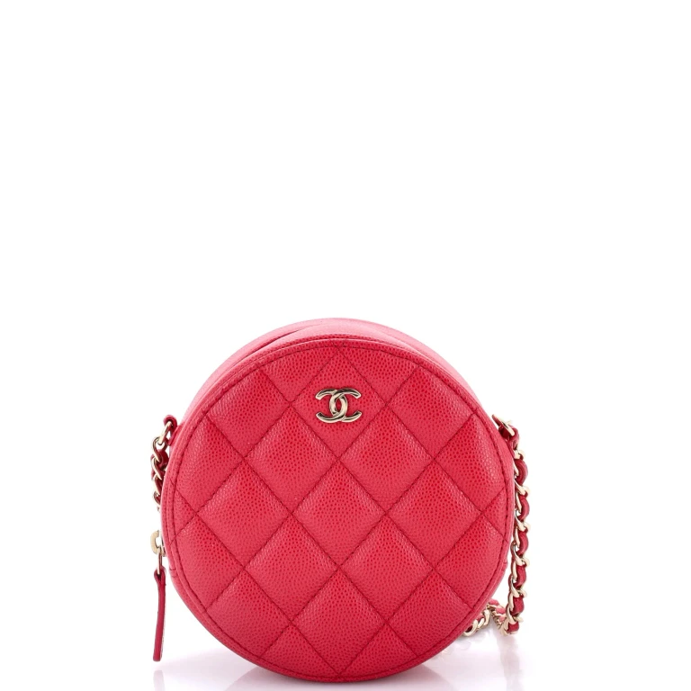 Round Clutch with Chain Quilted Caviar Mini