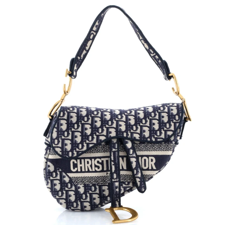 Saddle Handbag Logo Embroidered Oblique Canvas Medium