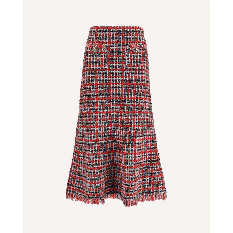 Check knit midi Skirt with frayed edges Female S