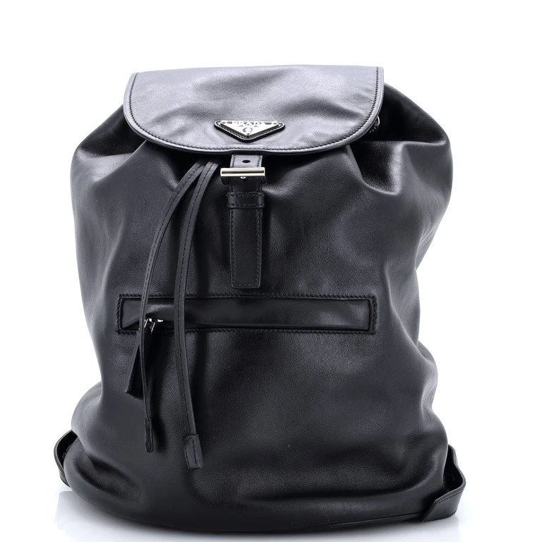 Front Zip Drawstring Backpack Soft Calf Medium