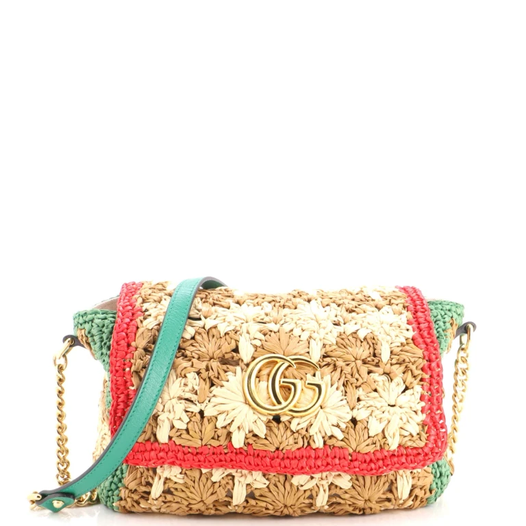 GG Marmont Flap Bag Raffia Small