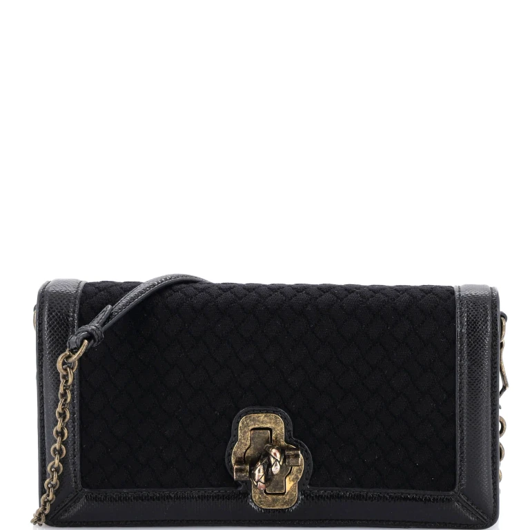 Olimpia Knot Flap Bag Intrecciato Wool with Snakeskin Medium