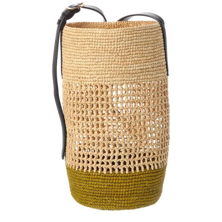 Billie Small Raffia & Leather Bucket Bag