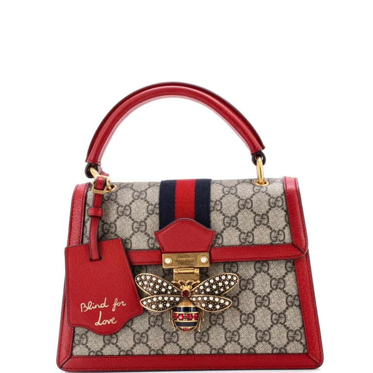 Queen Margaret Top Handle Bag GG Coated Canvas with Leather Small