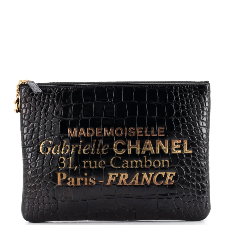 Signature O Case Pouch Printed Crocodile Embossed Calfskin Medium