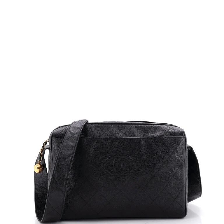 Vintage Diamond CC Camera Shoulder Bag Quilted Caviar Medium
