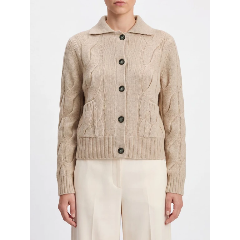 Cashmere and Silk Cardigan with Classic Collar and Button Closure (2657700048)
