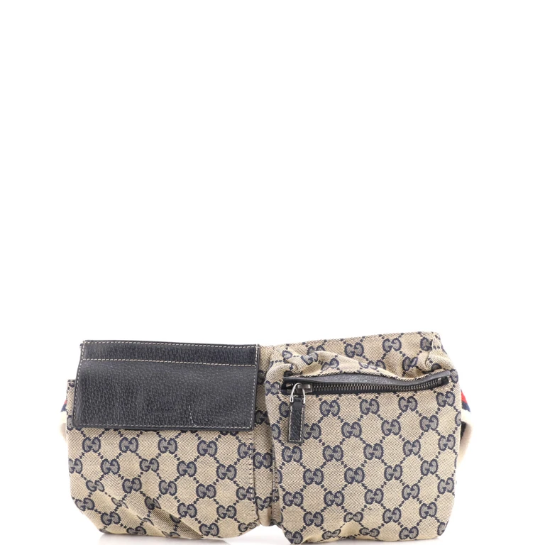 Vintage Double Belt Bag GG Canvas with Leather Small