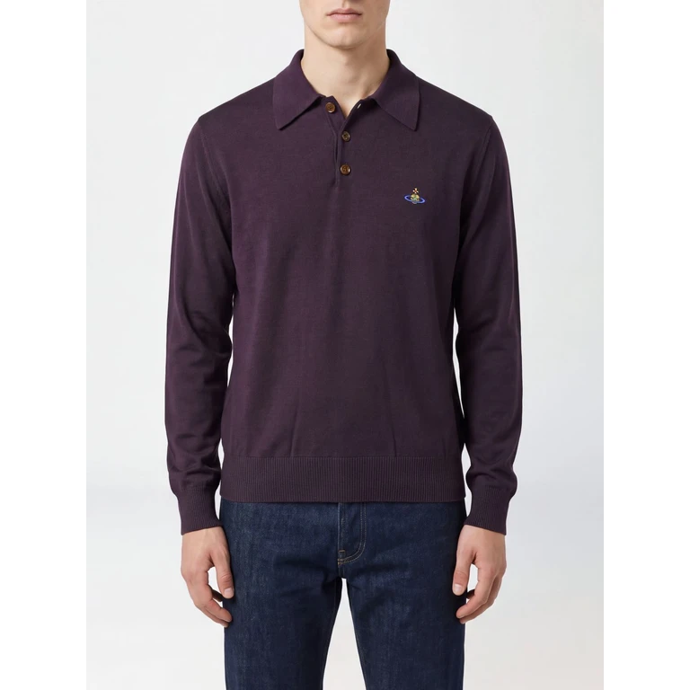 Mark Long-Sleeved Wool Knit Polo Shirt with Embroidered Orb Logo (2701003NY005ED408)