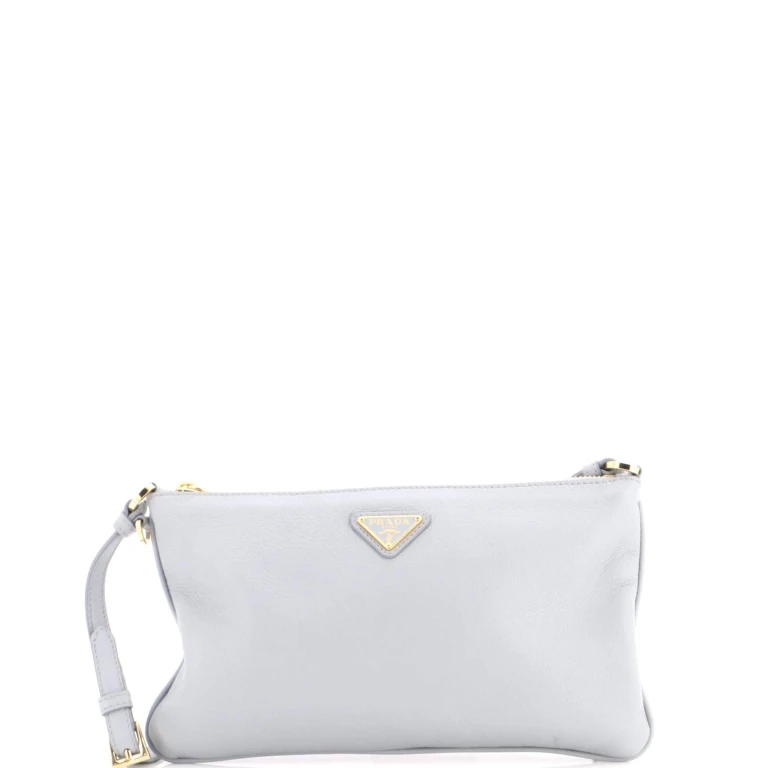 Zip Flat Pouch Shoulder Bag Leather