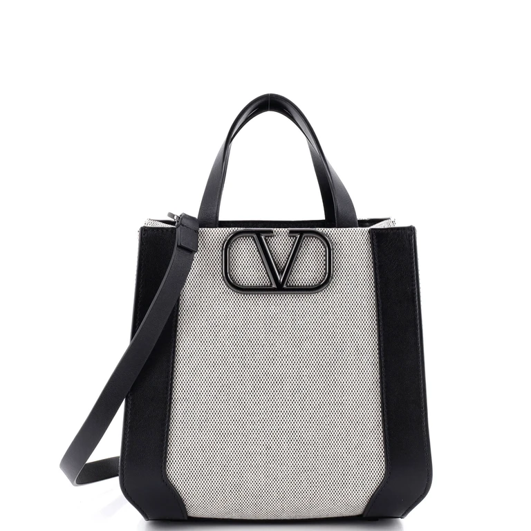 VLogo Signature Tote Bag Canvas and Leather Mini