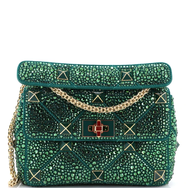 Roman Stud Flap Bag Embellished Suede Medium