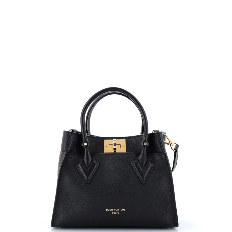 On My Side Tote Leather with Monogram Canvas PM