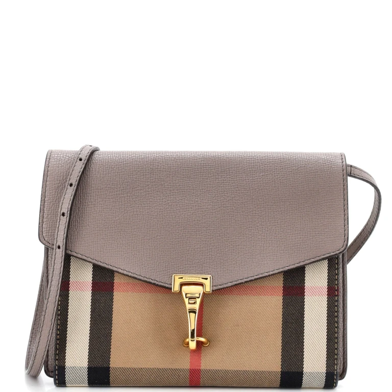 Macken Crossbody Bag Leather and House Check Canvas Small