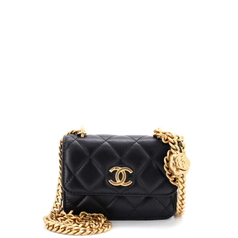 Sweet Camellia Flap Clutch with Chain Quilted Lambskin Mini