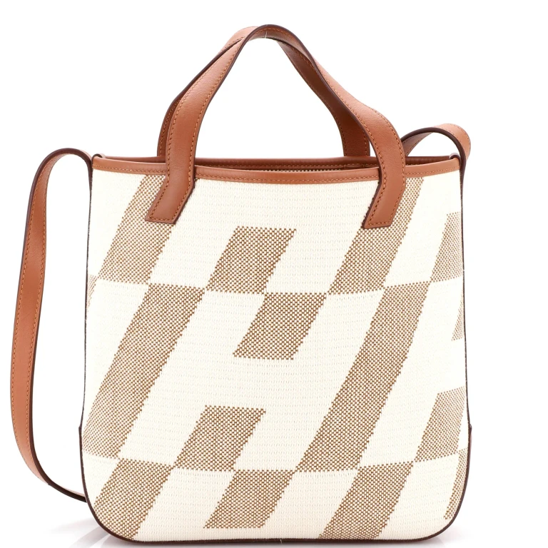 Cabas H en Biais Tote Canvas with Leather 27