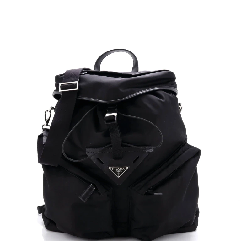 Triangle Convertible Backpack Re-Nylon with Leather