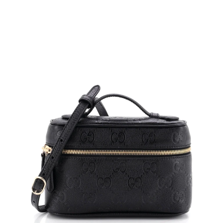 Emblem Top Handle Vanity Bag GG Embossed Leather Small