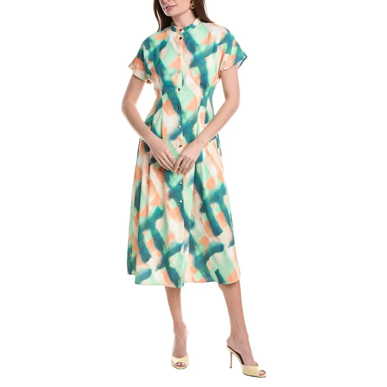 Fit & Flare Crepe De Chine Button up Maxi Dress