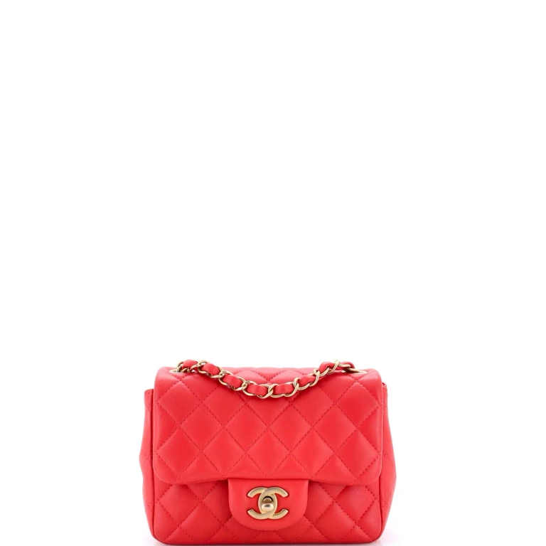 Square Classic Single Flap Bag Quilted Lambskin Mini