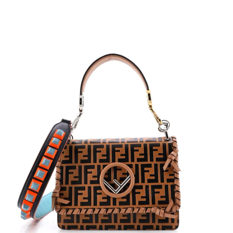 Kan I F Shoulder Bag Whipstitch Zucca Embossed Leather Medium