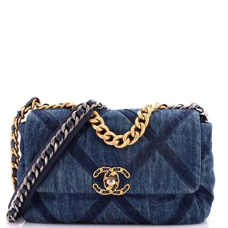 19 Flap Bag Quilted Denim Medium