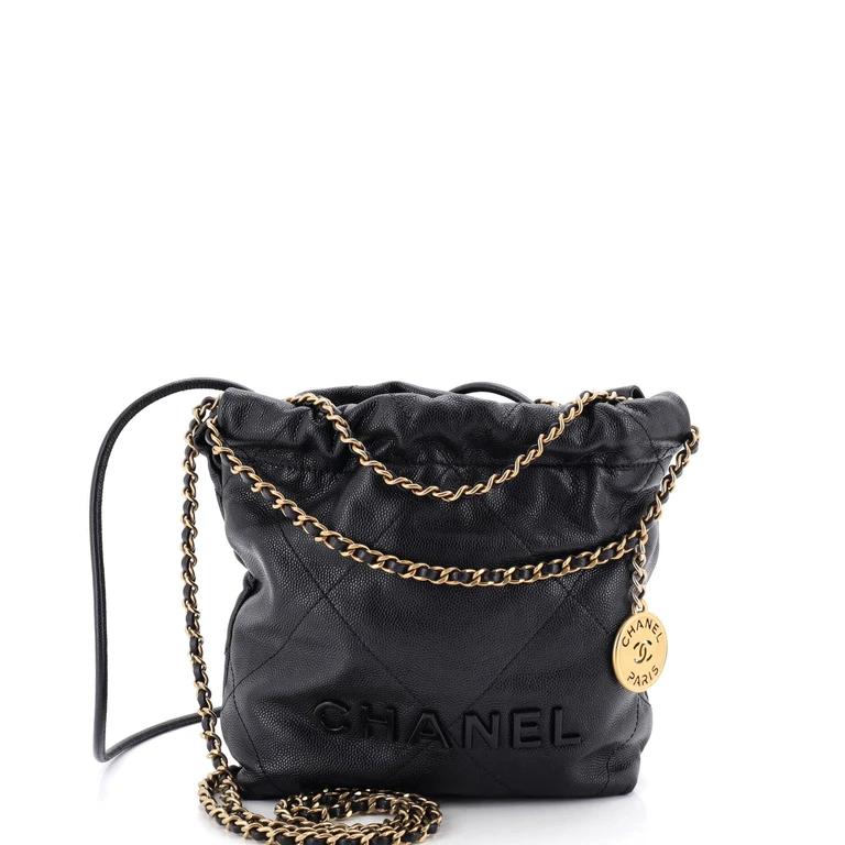 22 Chain Hobo Quilted Caviar Mini
