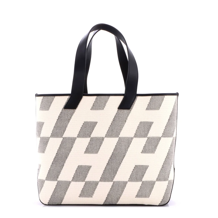Cabas H en Biais Tote Canvas with Leather 40