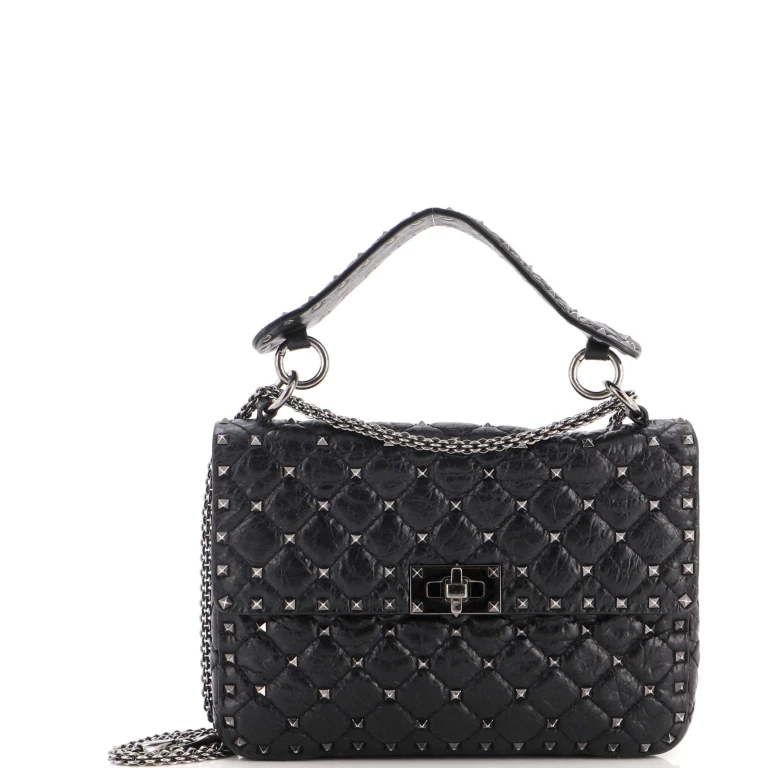 Rockstud Spike Flap Bag Crystal Embellished Quilted Leather Medium