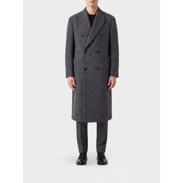 Relaxed Fit Double-Breasted Wool-Blend Long Coat (CXG4CT02KMEG)