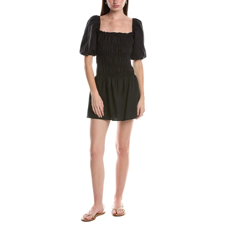 Air Smocked Linen-Blend Mini Dress