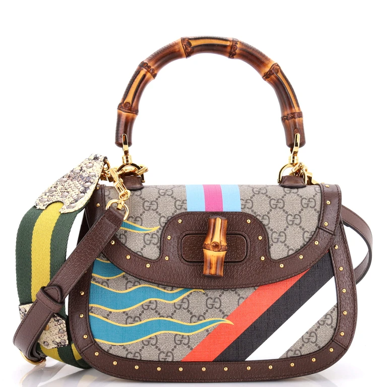 Bamboo 1947 Top Handle Bag Printed GG Coated Canvas and Studded Leather Medium