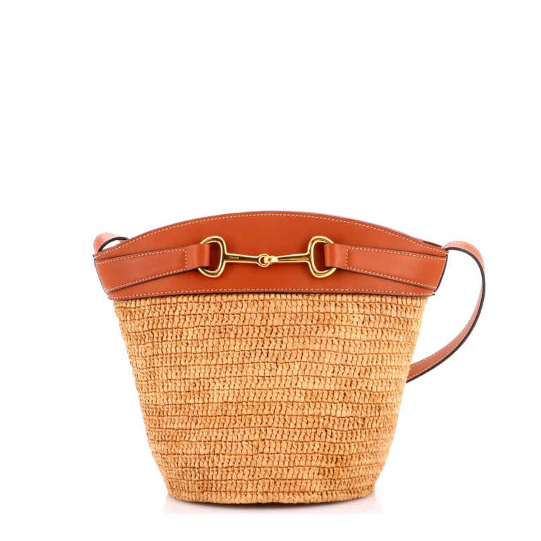 Crecy Bucket Bag Raffia with Leather