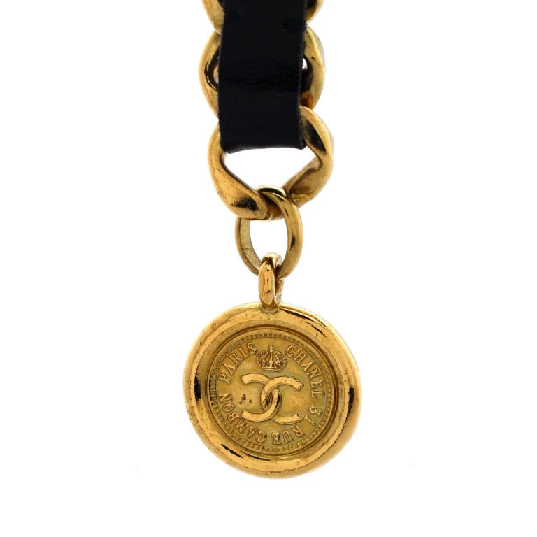 Vintage Medallion Chain Belt Metal and Leather