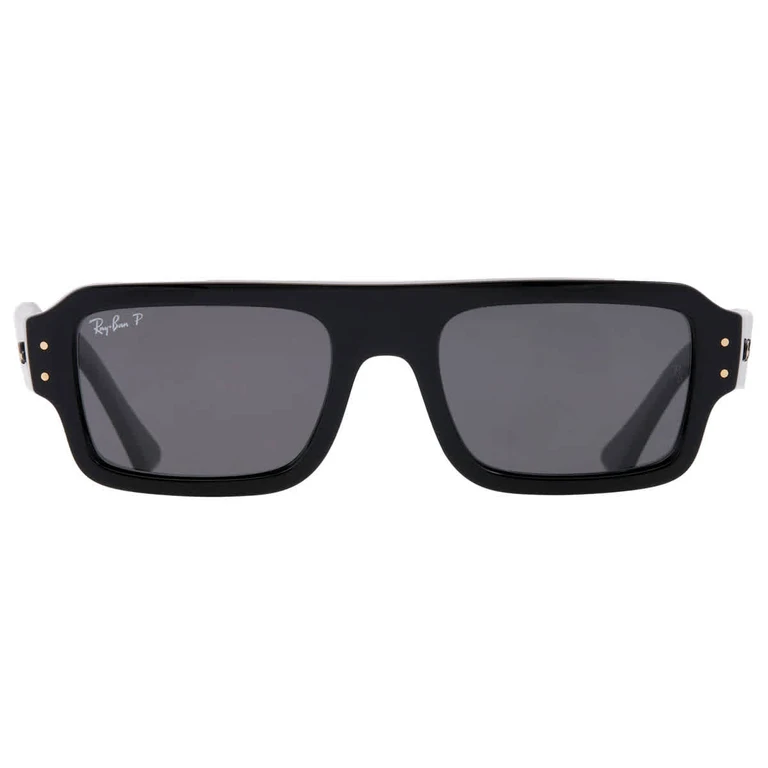 Ray Ban Lukas Bio-Based Polarized Black Rectangular Unisex Sunglasses RB4454 667748 53
