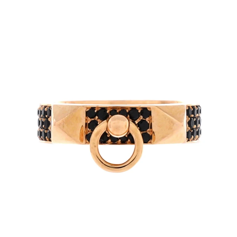 Collier de Chien Ring 18K Rose Gold with Pave Black Spinels Small