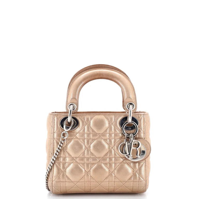 Lady Dior Chain Bag Cannage Quilt Iridescent Leather Mini