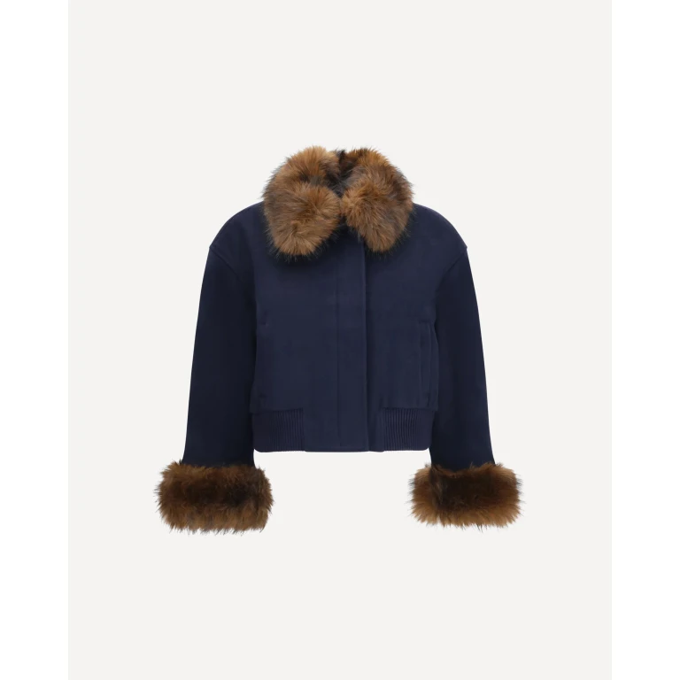 Wool-blend Jacket with faux fur collar Female 8