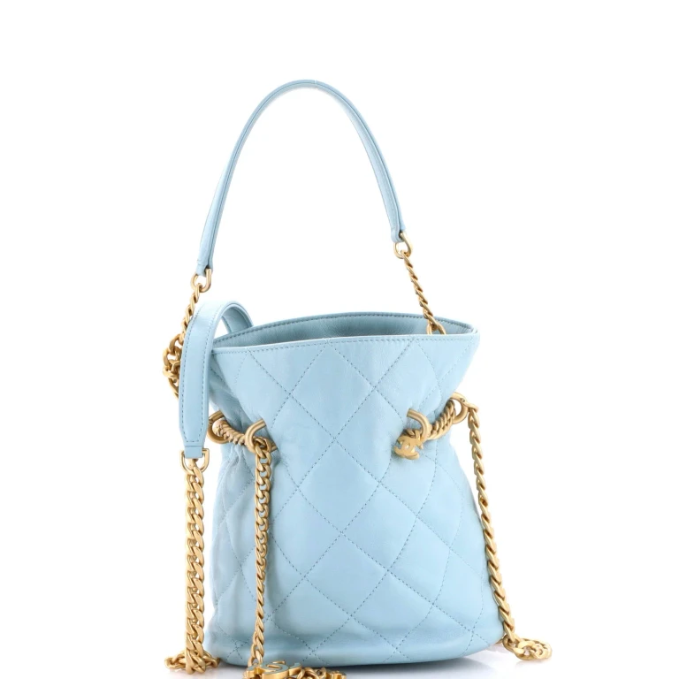 Pending CC Drawstring Bucket Bag Quilted Lambskin Small