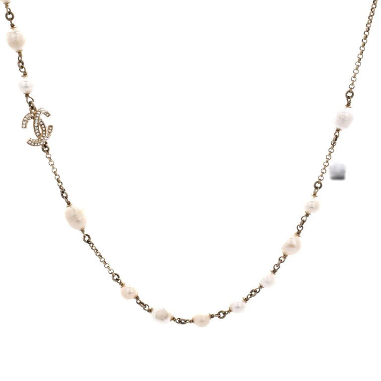 CC Station Long Necklace Metal with Faux Pearls, Beads, and Crystals
